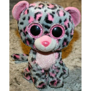 Ty Beanie Boo 6" Tasha Grey Pink Leopard Plush Stuffed Animal Good Used Cond.